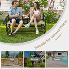 2-Person Outdoor Bench Glider Chair With Center Table, Mesh Fabric, 57 x 28 x 38 in