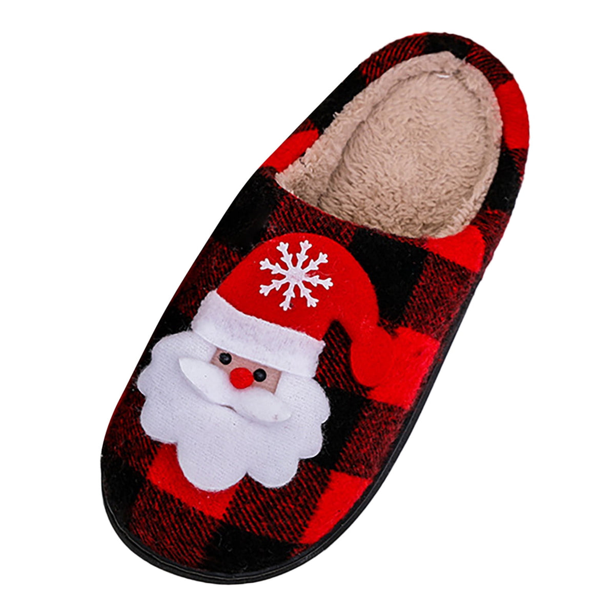 Gaexia New Christmas Cotton Slippers Winter Warm Couples Thick Sole Soft Sole Shoes Thickened Anti Slippers for Men And Women - w12-Red