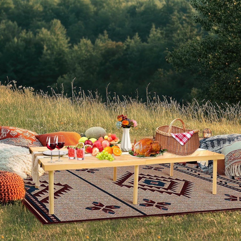 Folding Picnic Table With Table Runner, 60 in x 30 in, Wooden, Large Size For 6