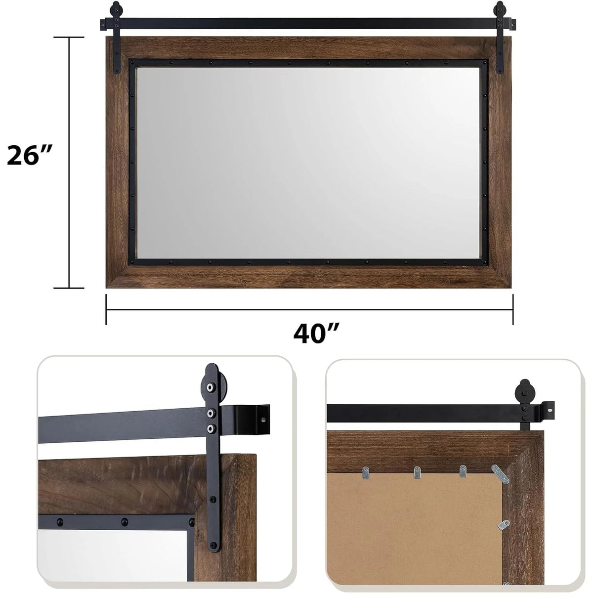 Farmhouse Barn Door Style Bathroom Vanity Mirror, Natural Wood, 24in W x 32in H x 1.25in D to 48in W x 30in H x 1.25in D