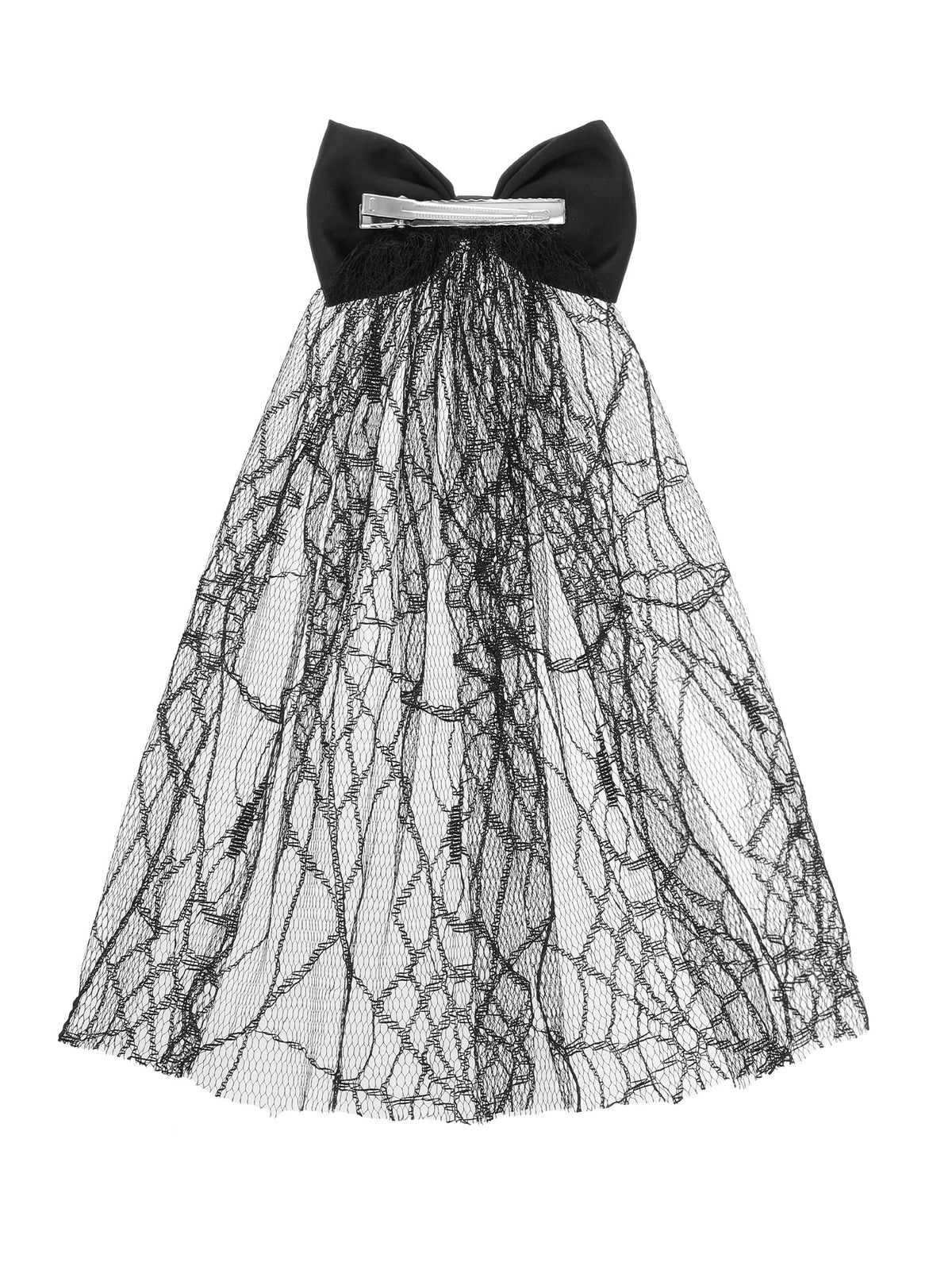 Way to Celebrate Halloween Spiderweb Lace Hair Bow, Black, 1 Piece, Alligator Hair Clip