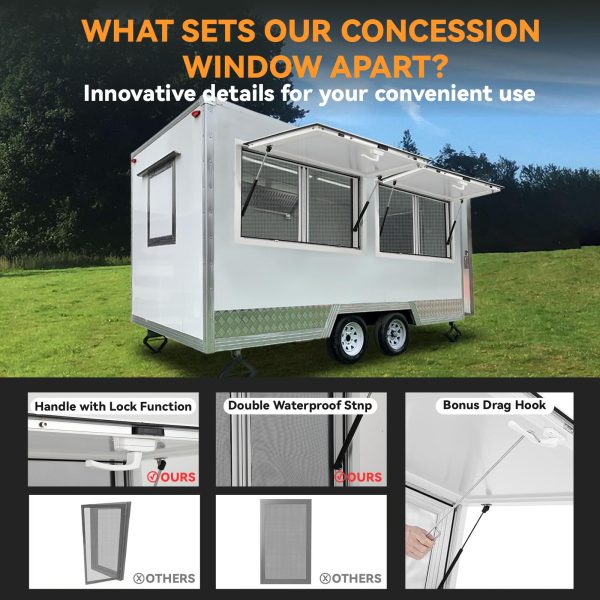 AUTO_ACCESSORY Concession Service Window 36W x 36H Aluminum Alloy With Sliding Screens, Awning Door And Hydraulic Lift
