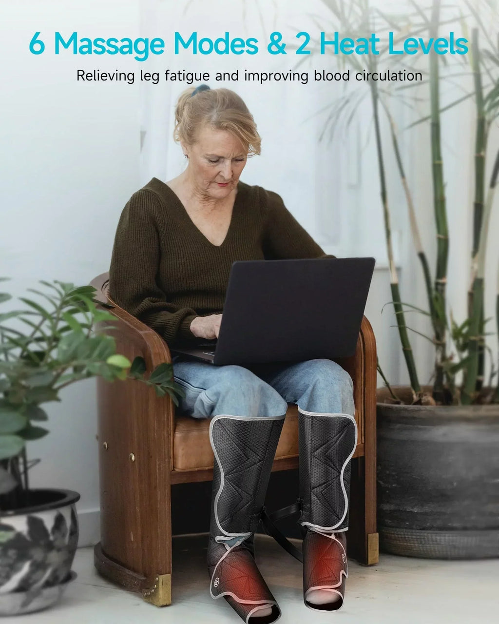 ALLJOY Leg And Foot Air Compression Massager With Heat, 6 Modes, 3 Intensities, 2 Heating Levels, 2 Extensions
