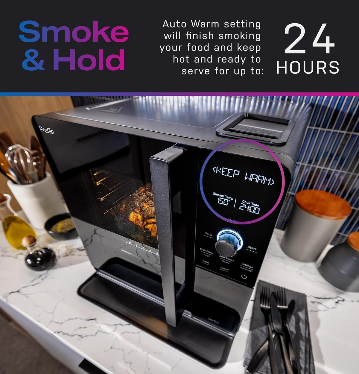 Smart Indoor Electric Countertop Pellet Smoker With Active Smoke Filtration, 5 Smoke Settings, WiFi Connectivity - Black