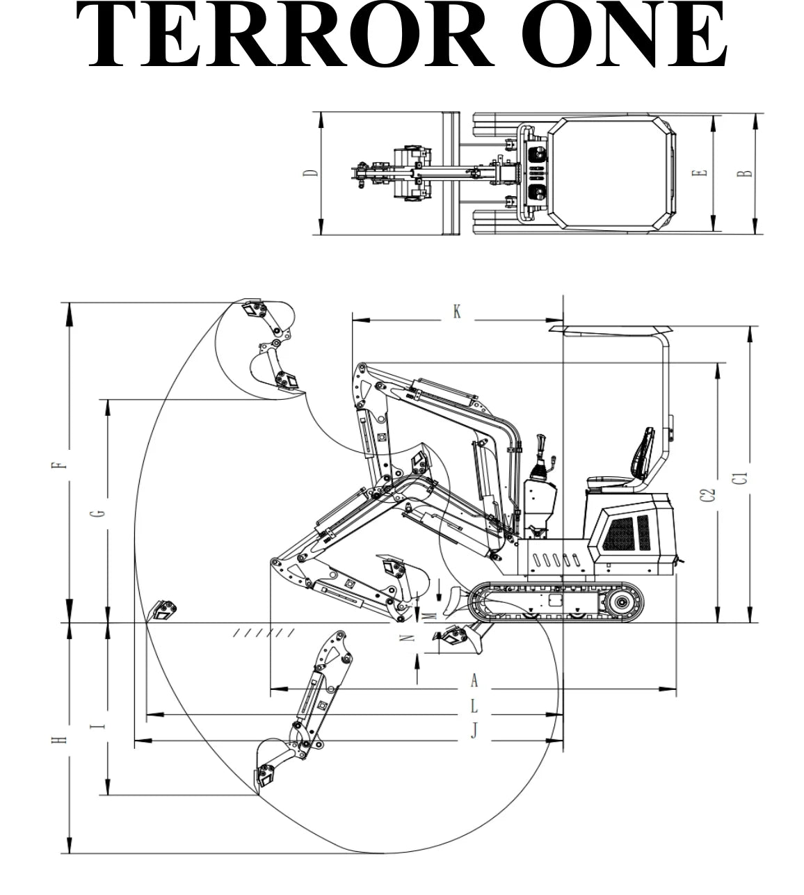 TYPHON 1-Ton Mini Excavator With Canopy, Hydraulic Thumb And 13.5hp Engine - TERROR ONE STORM