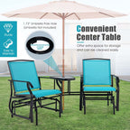 2-Person Double Swing Glider Chair With Glass Table, Steel And Fabric - 77in x 34in x 36in