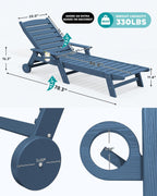 SERWALL Patio Chaise Lounge Chair Set Of 2, 78 Inch, 5-Position Adjustable, HDPE - Blue
