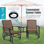 2-Person Double Swing Glider Chair With Glass Table, Steel And Fabric - 77in x 34in x 36in