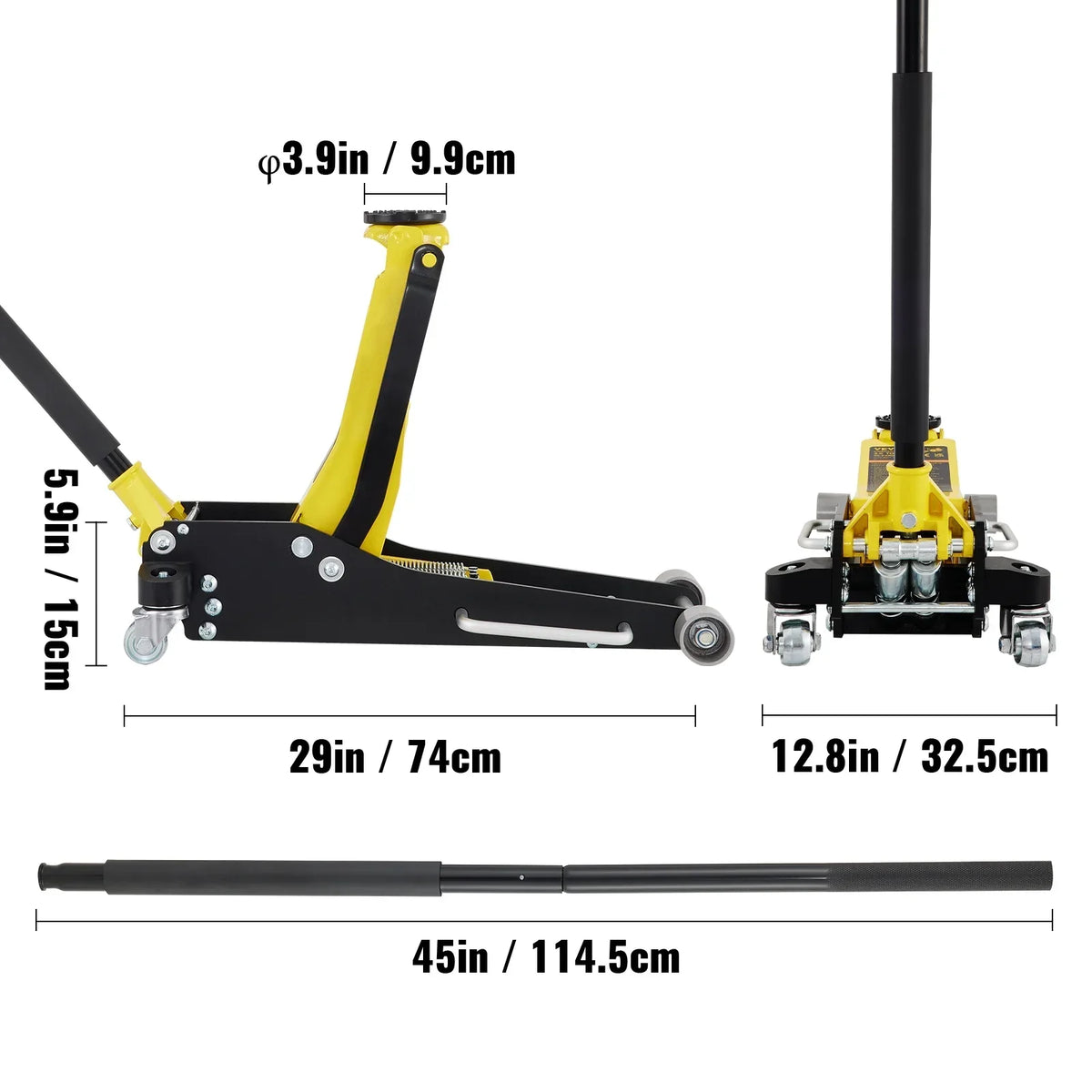 BENTISM Low Profile Floor Jack 3 Ton (6600 lbs), Aluminum And Steel, Yellow And Black - QJD-LTD030A-00
