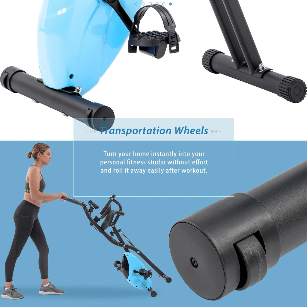 Foldable Magnetic Upright And Recumbent Exercise Bike, Light Blue