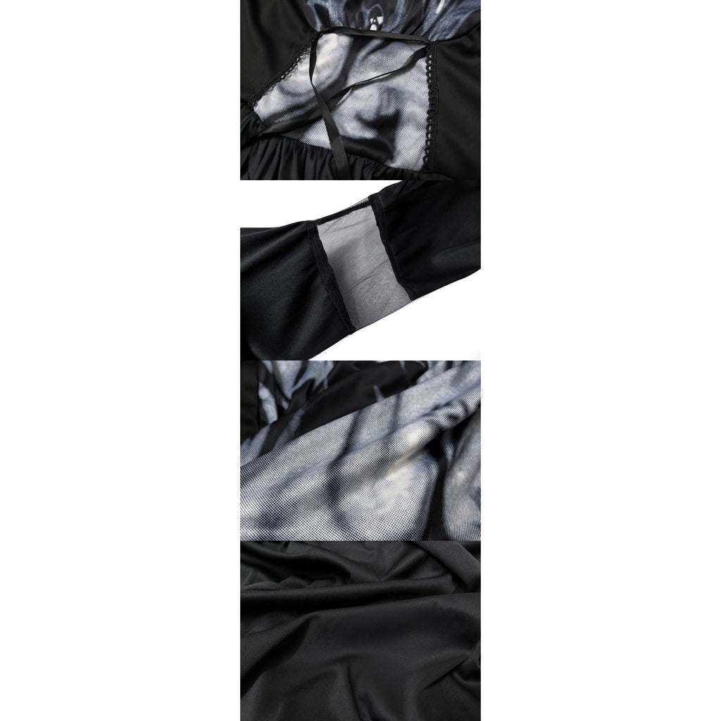 Dark Mage Hooded Robe for Women Halloween Witch Costume with Flared Sleeves & Fitted Bodice
