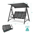 3-Person Aluminum Outdoor Patio Porch Swing Chair Bench Glider With Adjustable Canopy - Gray