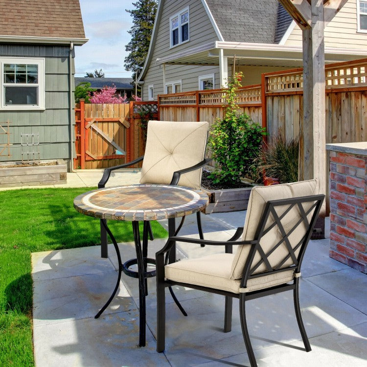 4-Piece Outdoor Dining Chair Set With Removable Cushions, Black Frame And Beige Cushions - 27 x 24 x 35 in