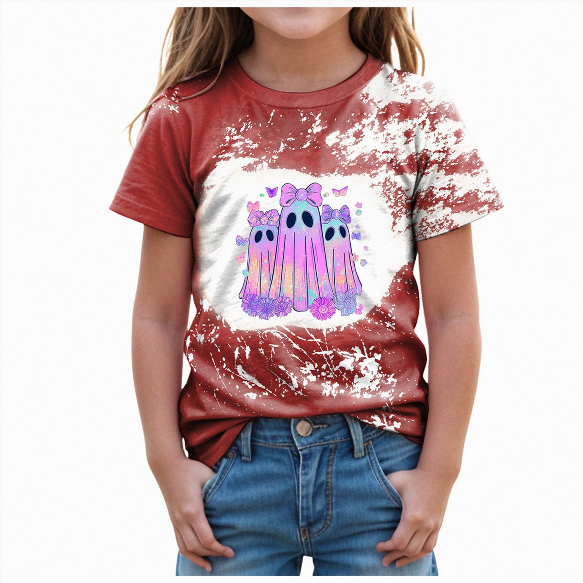 CAUYDY Halloween Ghouls Ghost Retro Girl Kids T-Shirt Graphic Tshirt Little Kids Fall Short Sleeve Tee Tops(Orange, 8-9 Y)