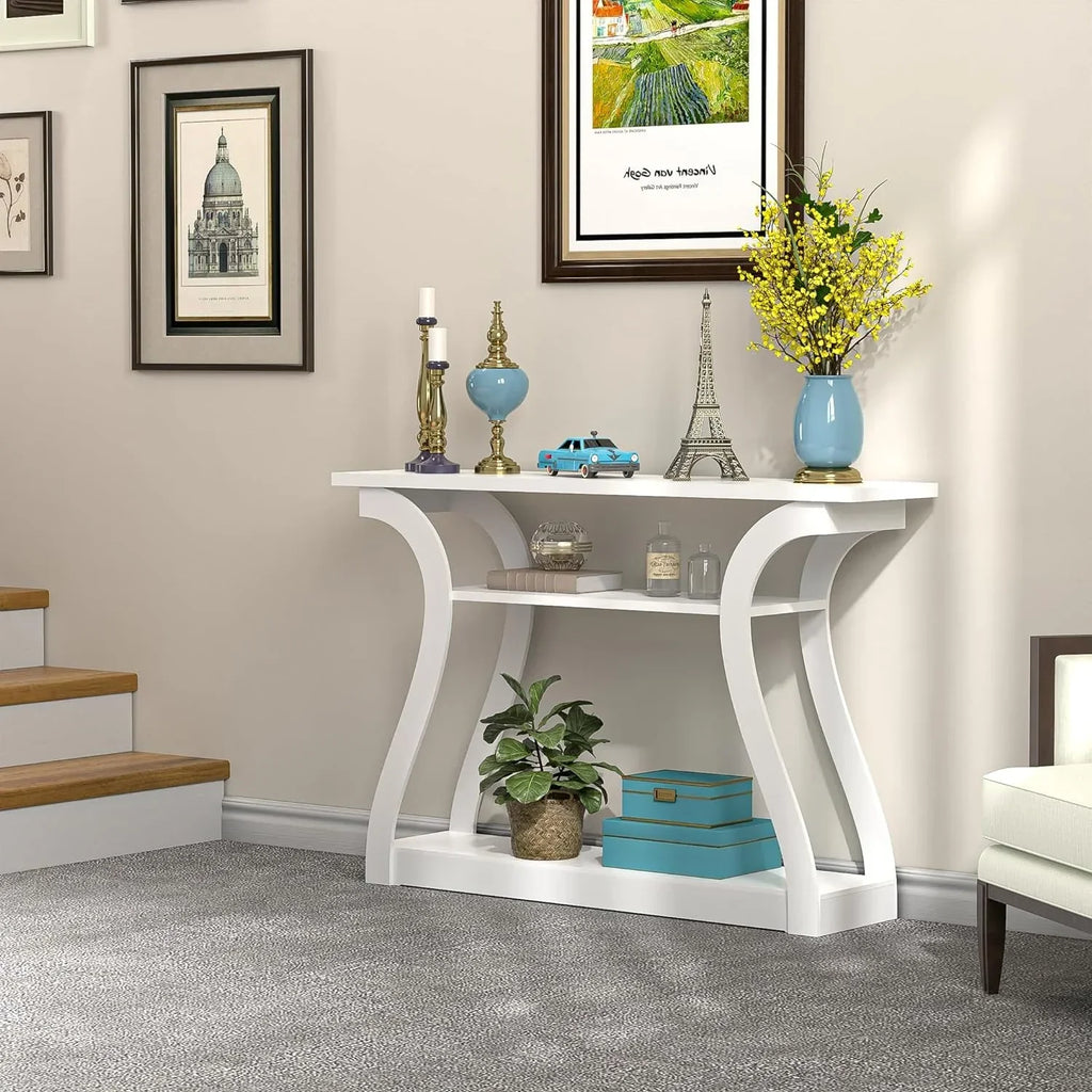 3-Tier Console Table With Storage Shelves - White