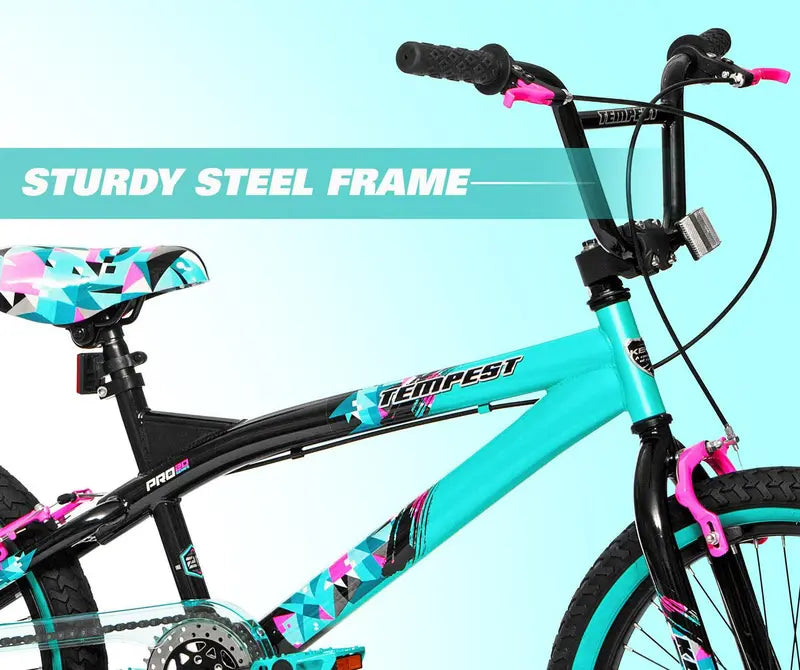 Kent Bicycles Girls' Tempest Bike, 20 inch, Black/Aqua, Single Speed, Steel Frame - 72071
