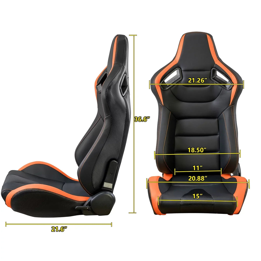 Universal PVC Leather Racing Seats, 2PCS, Black and Orange