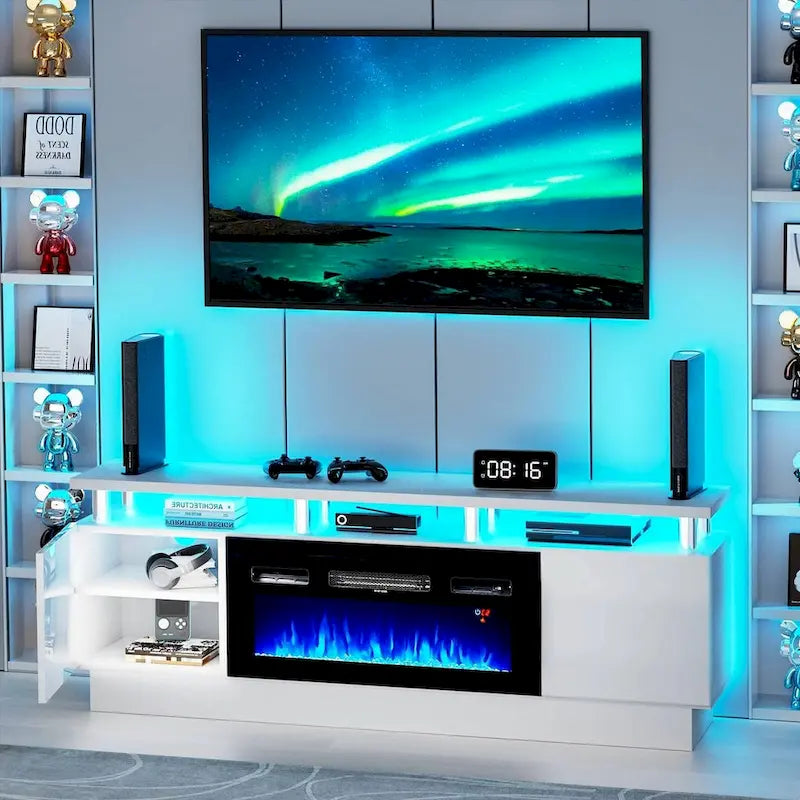 70 Inch TV Stand With 36 Inch Electric Fireplace And Adjustable Shelves
