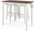 3-Piece Counter Height Bar Table Set With 2 Stools And 2 Wine Holders - Cream White & Walnut
