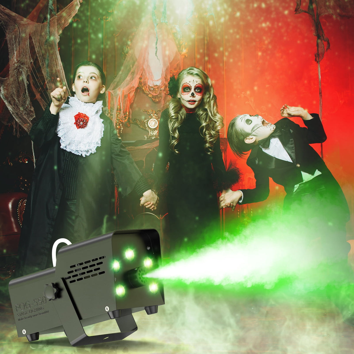 Wondnuga Halloween Fog Machine Smoke Machine 550W 3-in-one RGB Light Beads Smoke Machine Remote Control for Halloween Party Wedding
