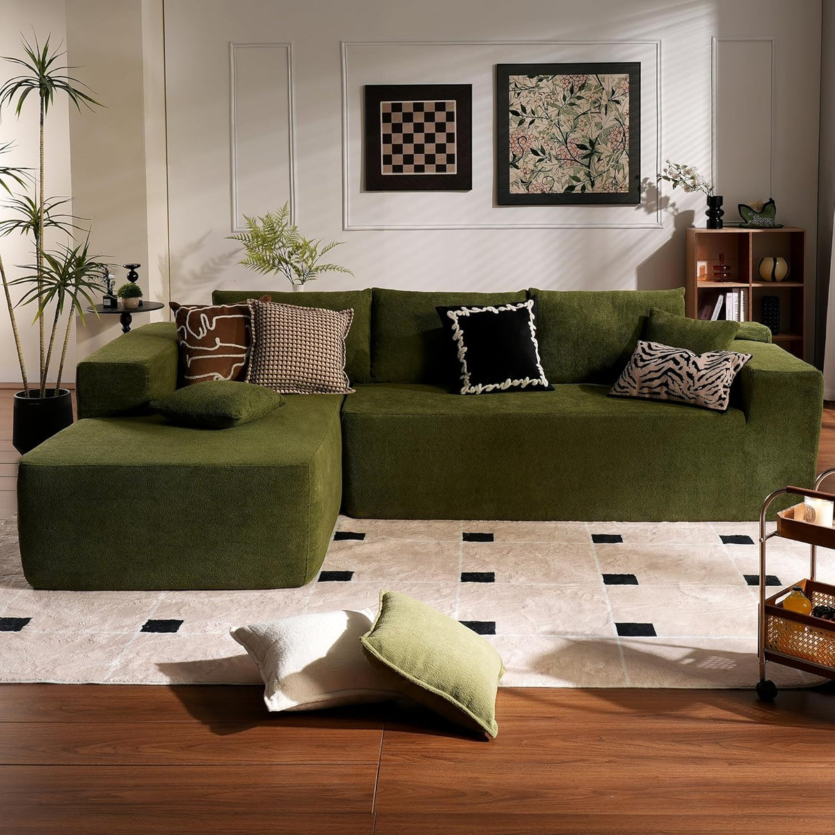 ovios 104in L-Shape Sectional Sofa With Chaise, Grey Plush Corduroy Fabric