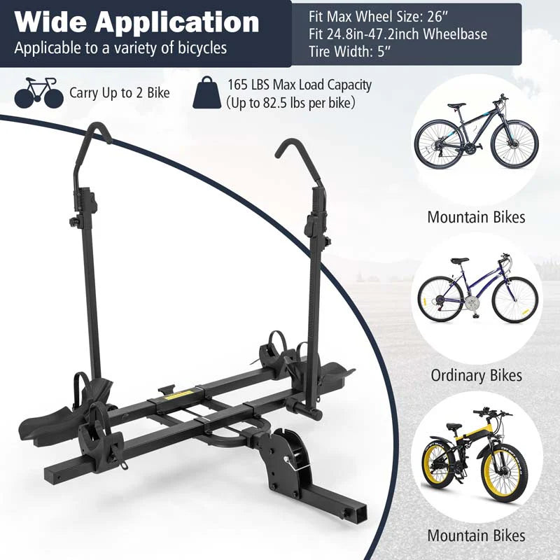 2 Inch Foldable Hitch Mount Bike Rack, 2 Bikes, Platform Carrier - Black