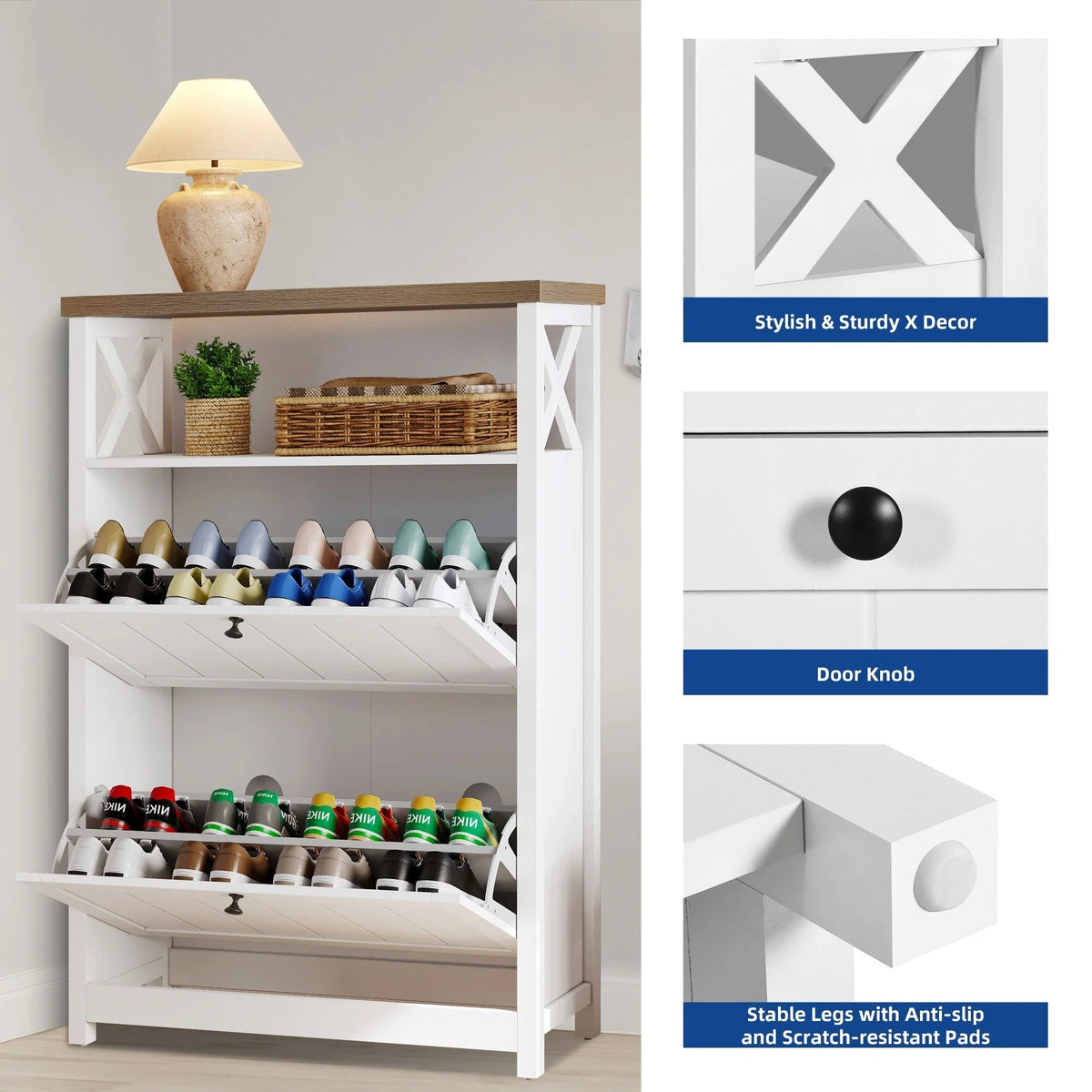 Shoe Storage Cabinet Organizer With 2 Compartments, 9.8 x 31.5 x 43.5 Inches