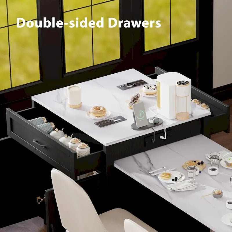 82.7 Wooden Kitchen Island With Extendable Dining Table And Double-Sized Storage