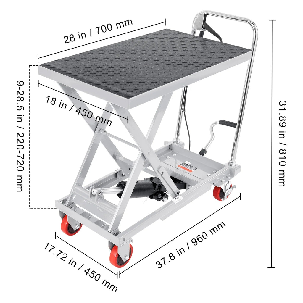 BENTISM Hydraulic Lift Table Cart, 500 lbs, 28 x 18 inches, Gray - TF23