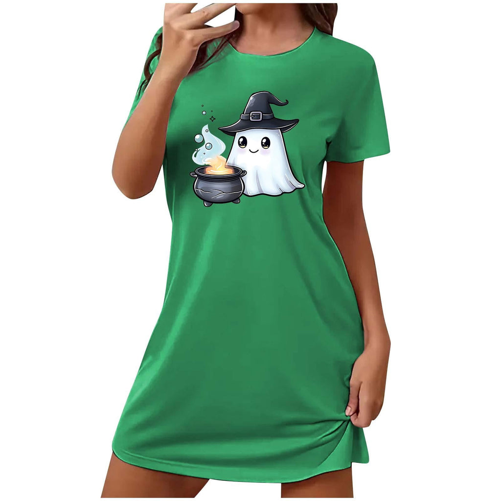 Censtreet Halloween Sleep Shirts for Women Short Sleeve Night Shirts for Sleeping Pullover Nightgown Soft Nightdress