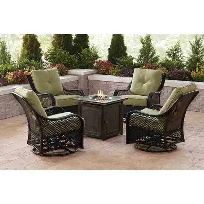 5-Piece Steel Patio Fire Pit Seating Set With Swivel Gliders - Orleans Collection