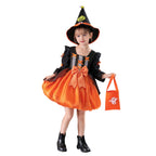 G`irls Purple Themed Dress Set, Kids Halloween Outfit with Witch Hat, Star Wand and Candy Pouch for Party Dress Up