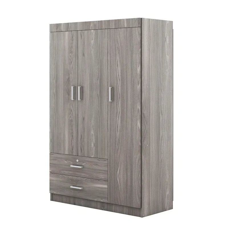 3-Door Wardrobe With 2 Drawers, Shelves And Hanging Rail