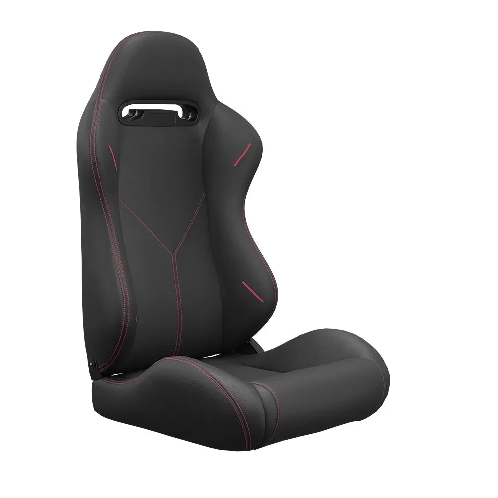 2PC Universal Reclinable Bucket Racing Seats With Adjustor Slider - Red PVC Leather