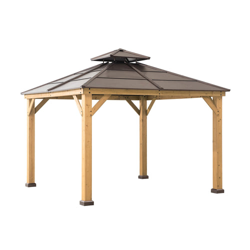 10 x 10 ft Cedar-Framed Gazebo With Steel 2-Tier Hip Roof Hardtop