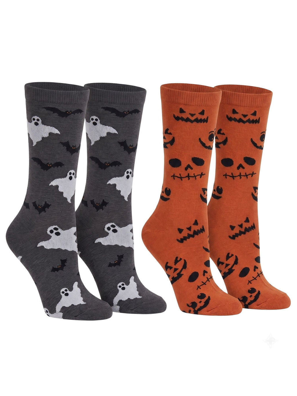 Women's Jack O Lantern and Bats & Ghosts Halloween Socks Novelty Crew 2-Pack