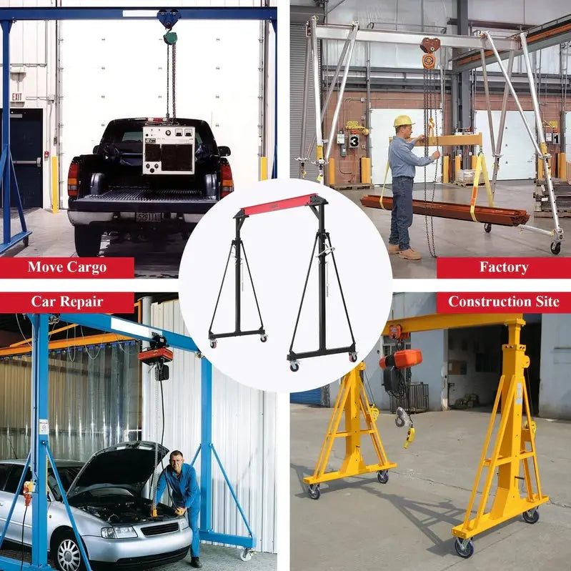 GARVEE Adjustable 1-Ton Portable Gantry Crane, 2200-Lb Capacity, 96.5-143.7 In Height