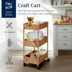 Best Choice Products 3-Tier Water Hyacinth Rolling Utility Cart, 15.5 x 11.5 x 30in