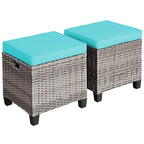Costway 2-Piece Patio Rattan Cushioned Ottoman Set, 16 x 16 x 18 in, Turquoise