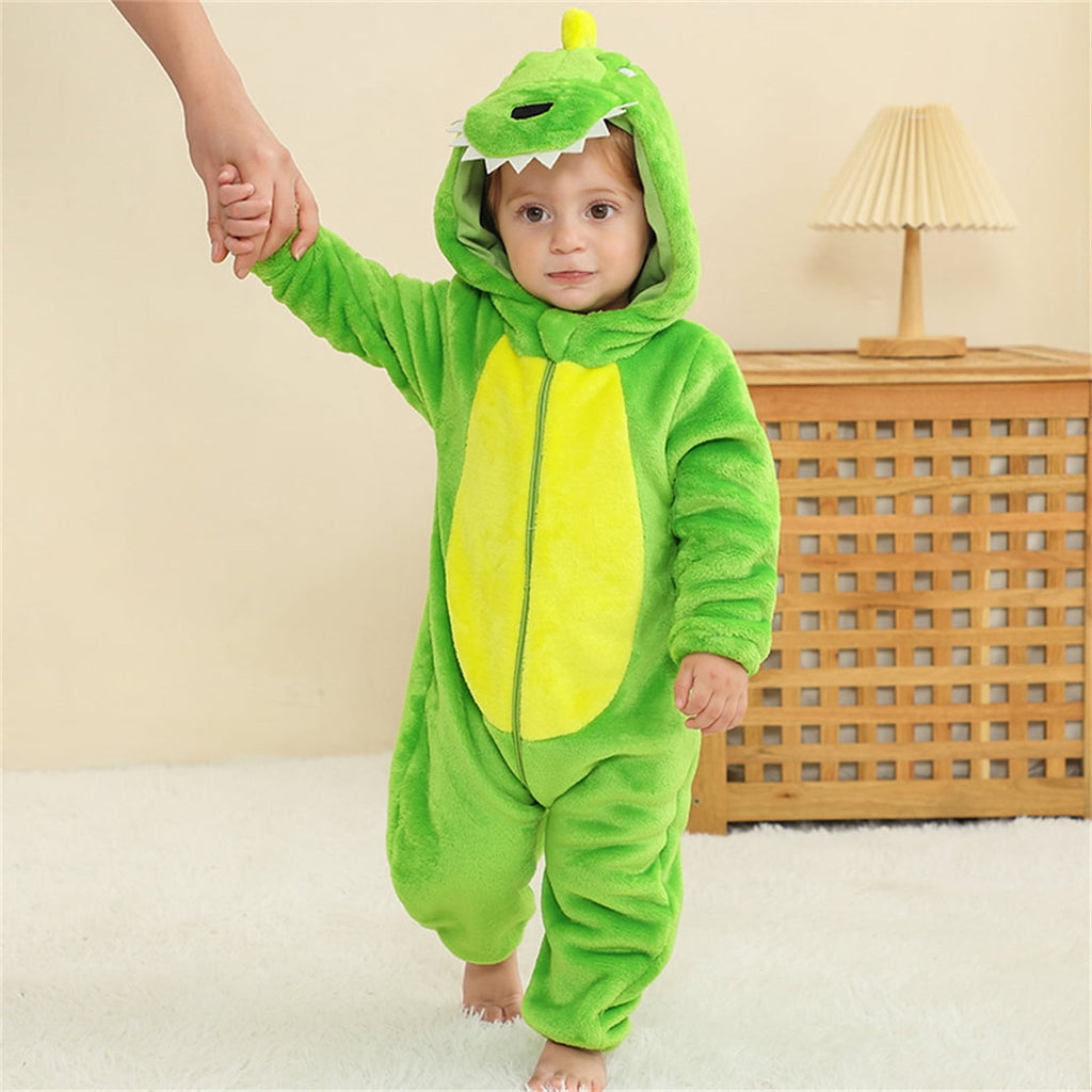 WIBACKER Infant Toddler Dinosaur Animal Fancy Dress Costume Baby Winter Flannel Hooded Romper Christmas Halloween Cosplay Jumpsuit