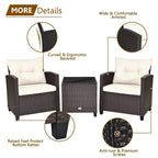 3-Piece Rattan Patio Conversation Set With Cushions And Coffee Table