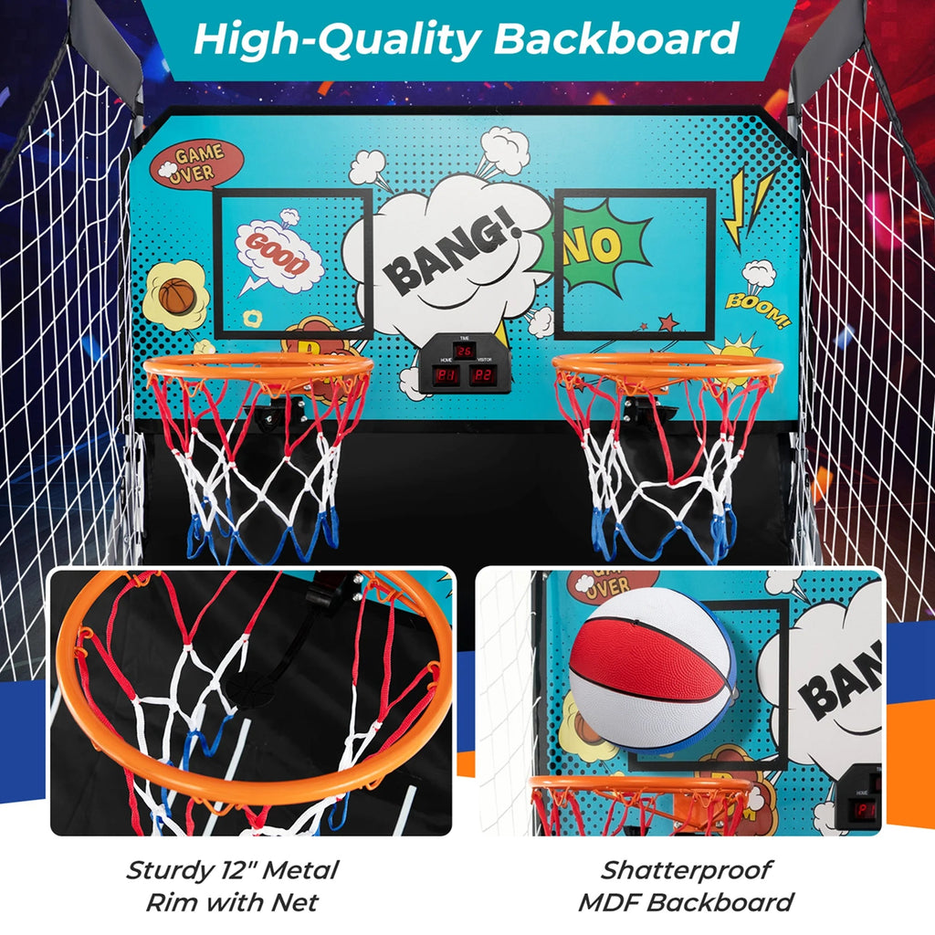 Costway Dual Shot Basketball Arcade Game, Blue, 8 Game Modes, 81in x 43in x 81in