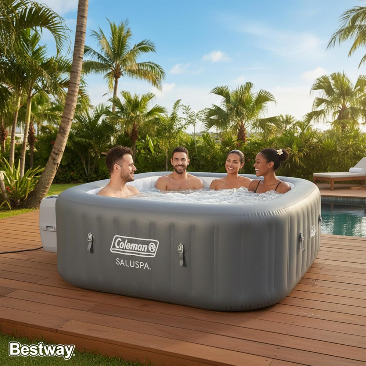 Coleman Square Inflatable Hot Tub, 4 To 6 Person, 140 AirJets, 71 in x 28 in - SaluSpa Hawaii