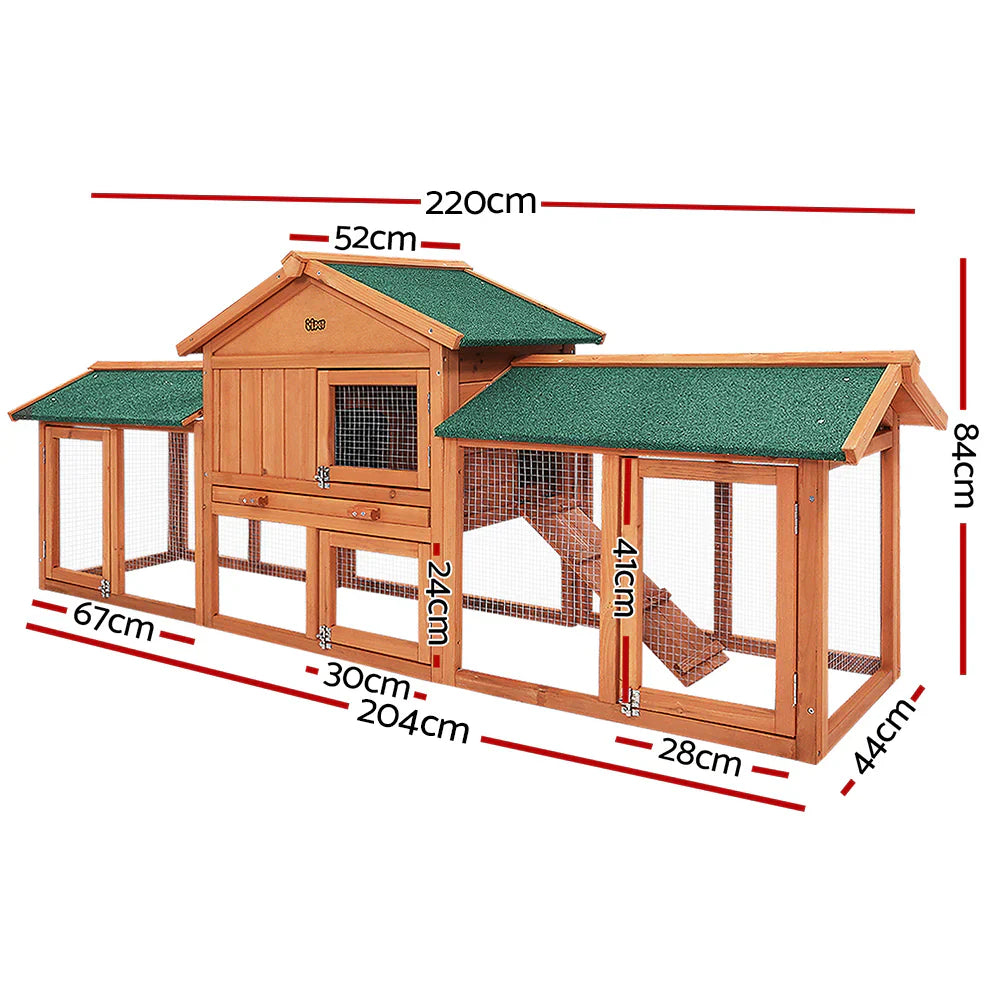 i.Pet Wooden Pet Hutch, 220 x 52 x84 cm
