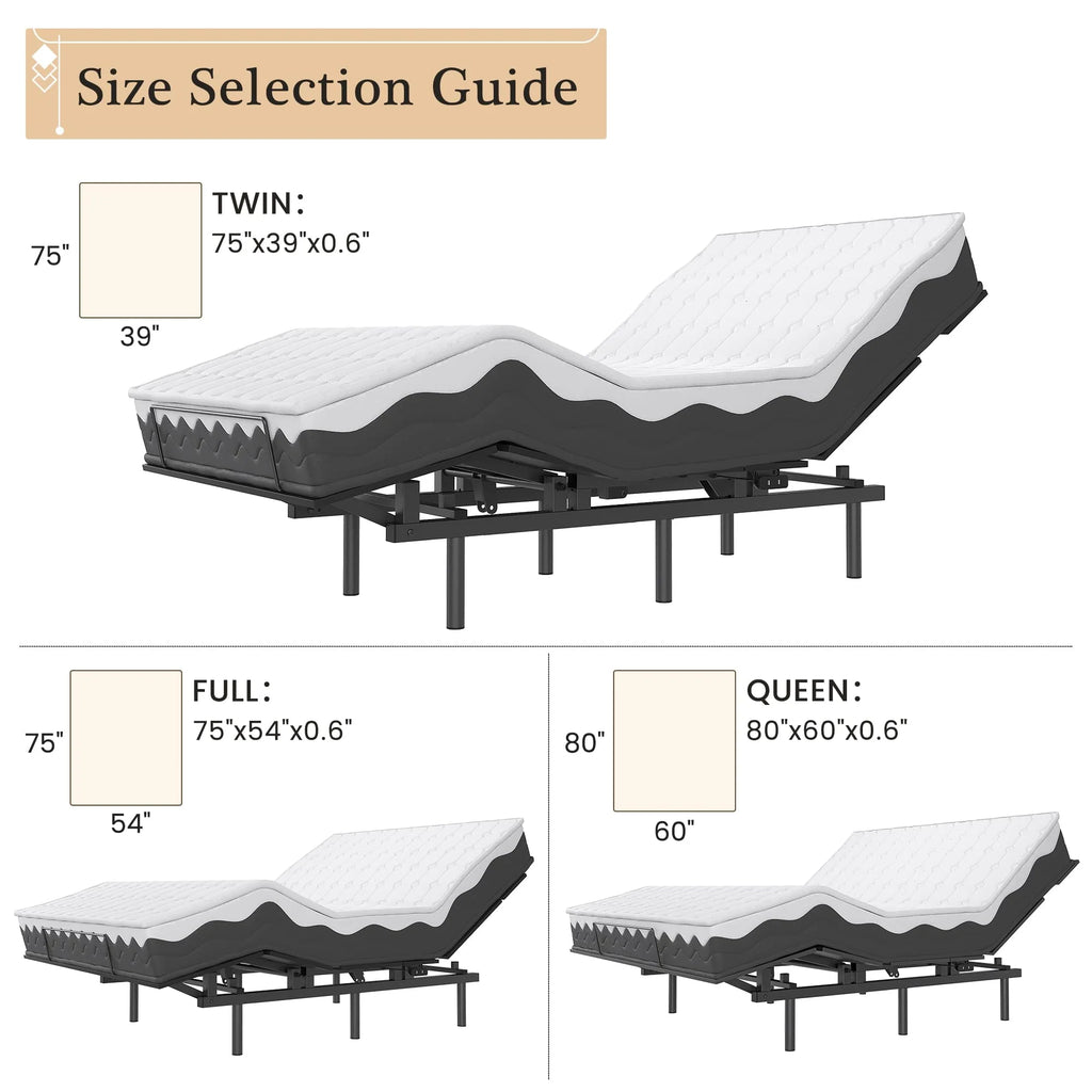 Twin Adjustable Bed Frame With Wireless Remote, 75L x 39W x 18.89H - Black