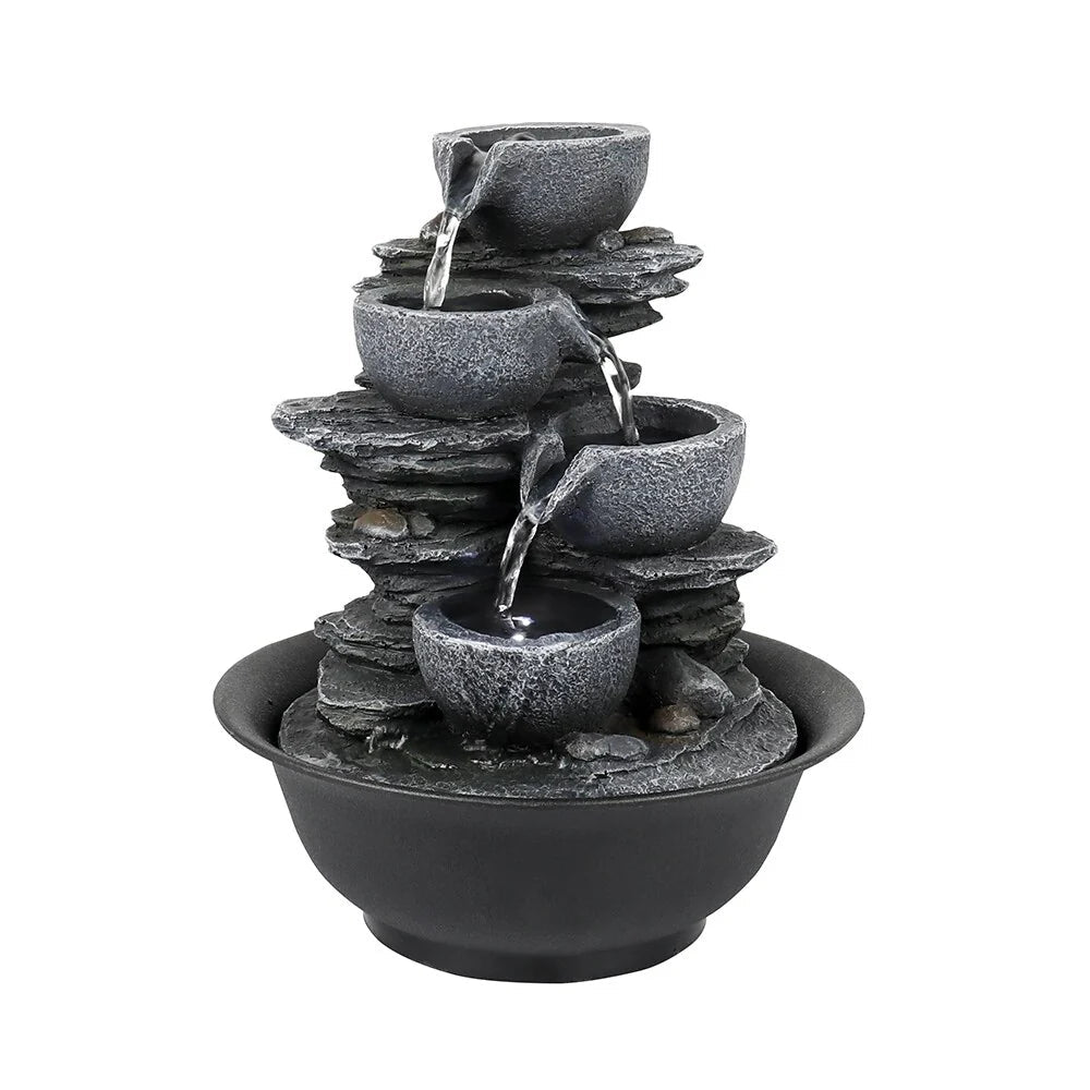 4-Tier Indoor Water Fountain - 7.8 x 7.8 x 10.6 in, Gray Resin