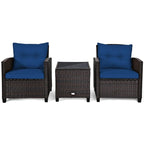 3-Piece Rattan Patio Conversation Set With Cushions And Coffee Table