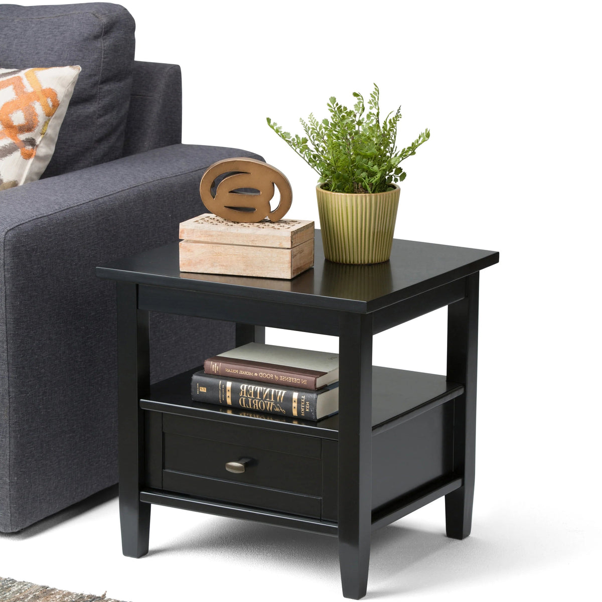 Solid Wood Rectangle End Table With Drawer And Shelf, 18.1in D x 20in W x 19.5in H - Norfolk
