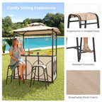 Costway 3-Piece Grill Gazebo Bar Set With 2 Bar Stools And Tempered Glass Top - Grey