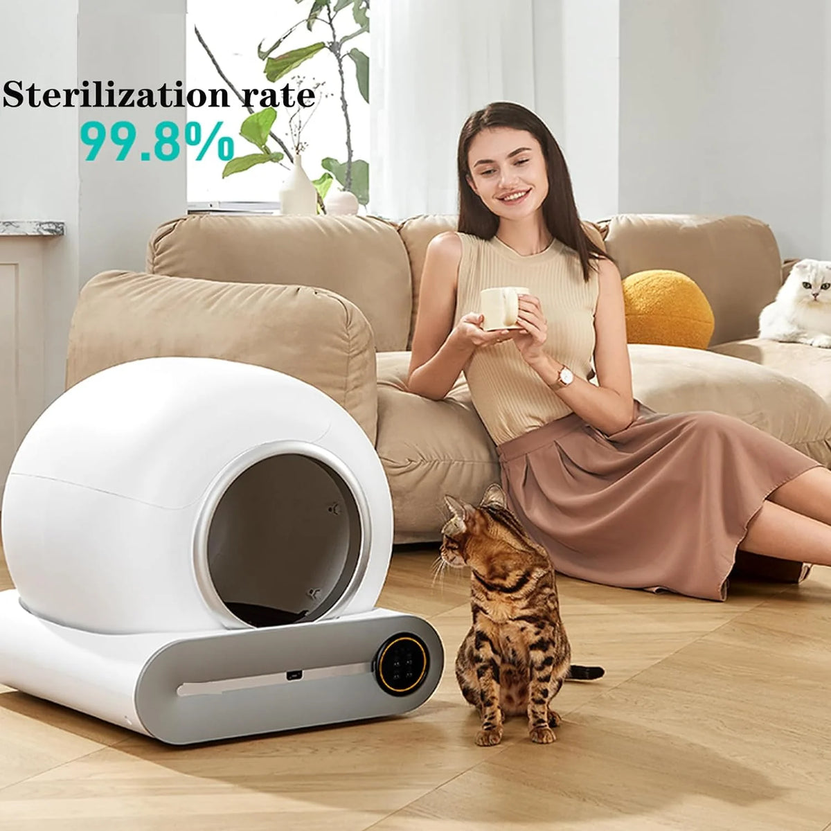Automatic Cat Litter Box, White, 65L Capacity, 9L Collection Bin - TYSD-1